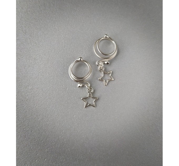Spiral Nipple Rings With sterling silver stars - Solid sterling Silver - Fake Piercing - gift for wife