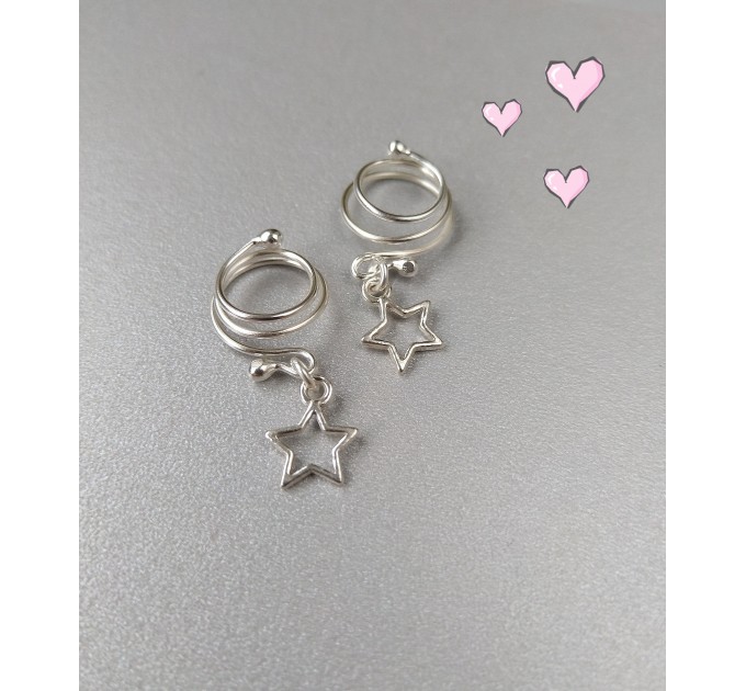 Spiral Nipple Rings With sterling silver stars - Solid sterling Silver - Fake Piercing - gift for wife