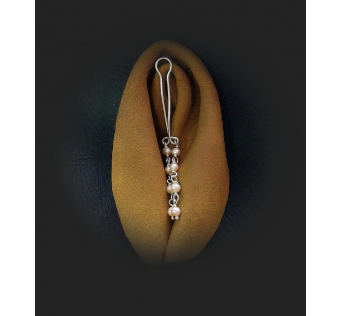 Peach pearls Clitoral Jewelry Fake piercing vaginal Jewelry for women handmade out of 18gauge serling silver wire with real pearl