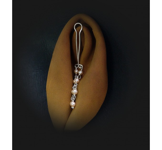 Peach pearls Clitoral Jewelry Fake piercing vaginal Jewelry for women handmade out of 18gauge serling silver wire with real pearl