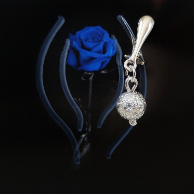 1 Sterling silver clip with sterling silver shining ball Faux piercing silver pendant Non Piercing Clit Clip Adult fun sex toys