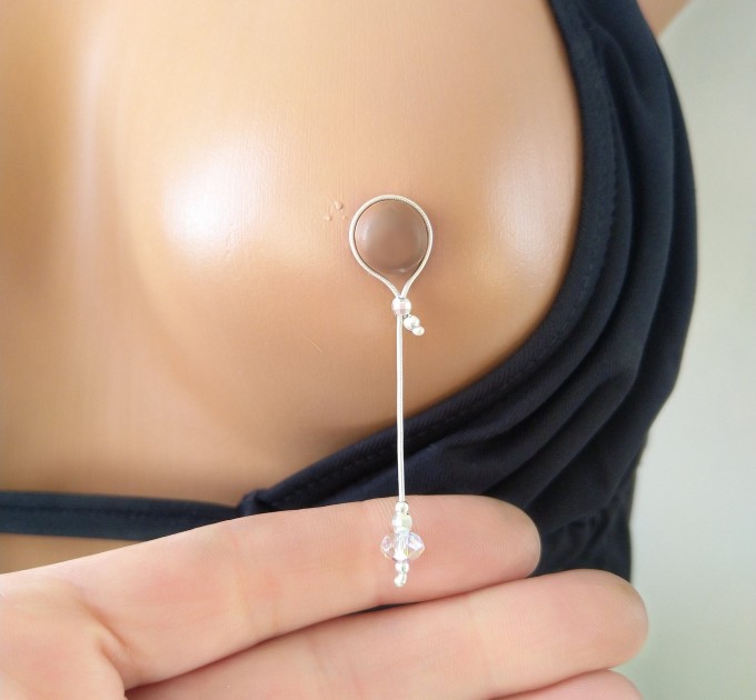  Nipple Dangles  with Rainbow  crystal Solid Silver Body Jewelry  Body jewelry  2 