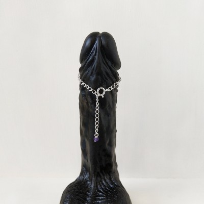 Sterling silver penis chain with natural amethyst bead -Sterling silver penis jewelry  Dick Thang  Adjustable penis ring - jewelry for mens