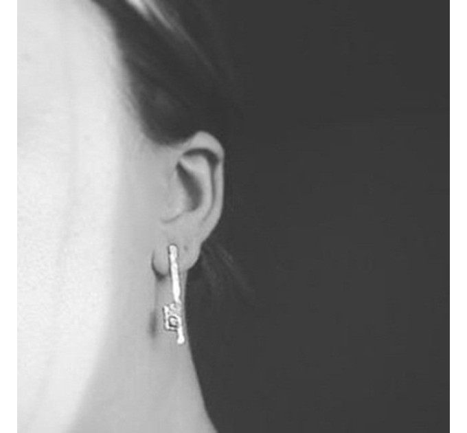 Handmade Silver Asymmetric earrings mismatched earrings oxidized silver Earrings Silver Post earrings unique earrings distressed earrings