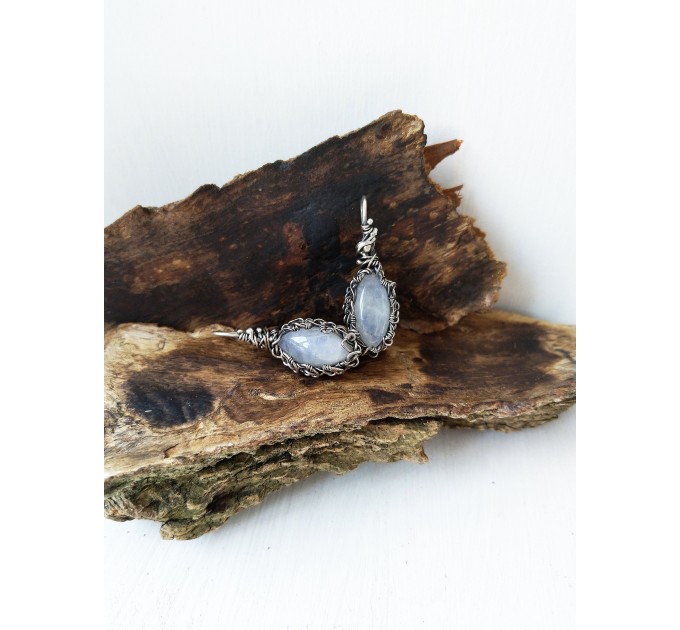  Silver Wire wrap earrings with moonstones wire wrap blue earrings moonstone jewelry Silver Earrings Bohemian Wire Wrap Earrings Gift for Mom  Earrings  8 