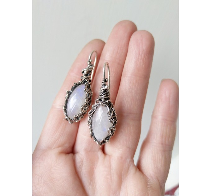 Silver Wire wrap earrings with moonstones wire wrap blue earrings moonstone jewelry Silver Earrings Bohemian Wire Wrap Earrings Gift for Mom