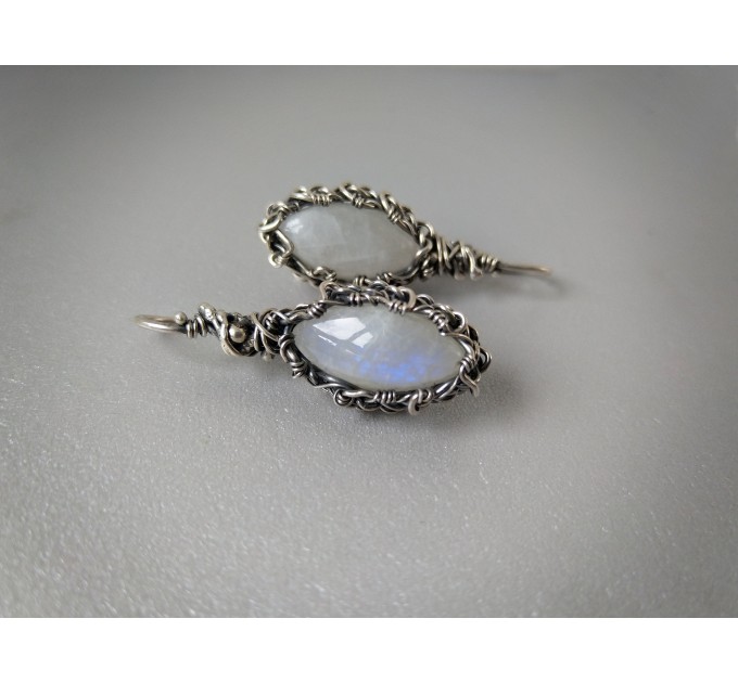  Silver Wire wrap earrings with moonstones wire wrap blue earrings moonstone jewelry Silver Earrings Bohemian Wire Wrap Earrings Gift for Mom  Earrings  2 