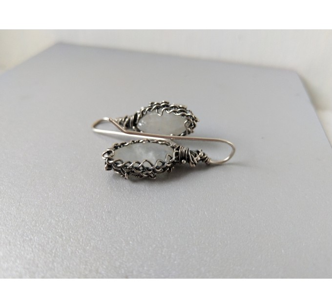 Silver Wire wrap earrings with moonstones wire wrap blue earrings moonstone jewelry Silver Earrings Bohemian Wire Wrap Earrings Gift for Mom  Earrings  1 