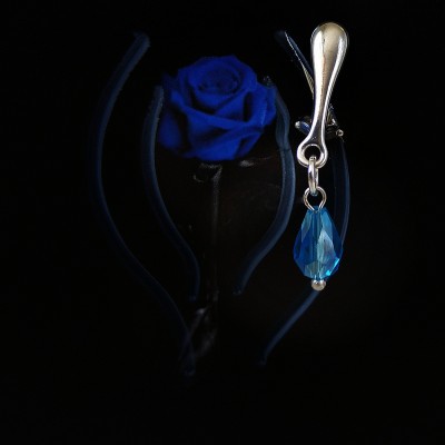 Blue crystal Non Piercing Clit Clip with  crystal Sterling silver Faux piercing   Adult fun sex toys