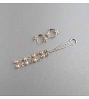 Silver Jewelry Set with Natural Pearls Breast Rings and Vagina Clip