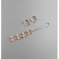 Silver Jewelry Set with Natural Pearls Breast Rings and Vagina Clip