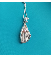 Handmade silver yoni pendant with natural pink pearl Fine Silver Vagina Necklace