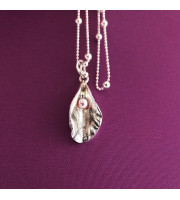 Handmade silver yoni pendant with natural pink pearl Fine Silver Vagina Necklace