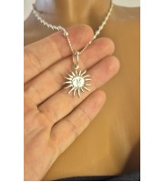 Handmade Silver Sun Pendant Necklace – Sterling Silver with 45cm Chain