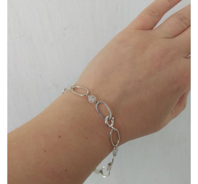 Handmade Sterling Silver Bracelet with Moonstone Beads