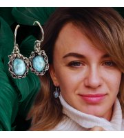 Silver Wire wrap earrings with larimar