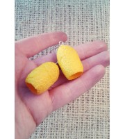 Handmade Yellow Boho Earrings from Silkworm Cocoons | Eco Jewelry with Silver Hooks