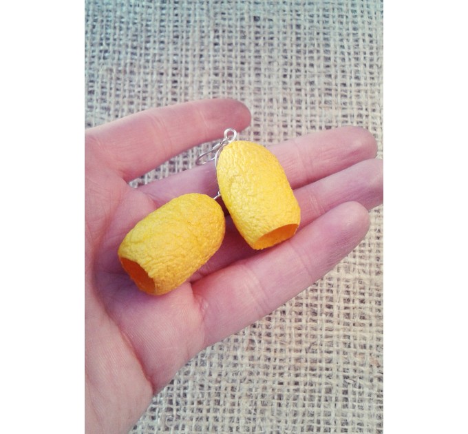 Handmade Yellow Boho Earrings from Silkworm Cocoons | SilverBuds