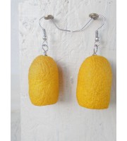 Handmade Yellow Boho Earrings from Silkworm Cocoons | Eco Jewelry with Silver Hooks