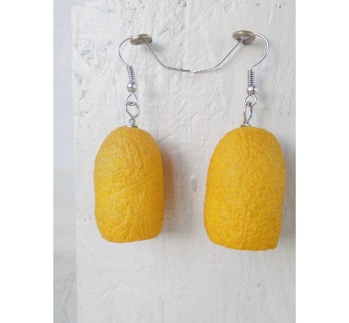 Handmade Yellow Boho Earrings from Silkworm Cocoons | SilverBuds