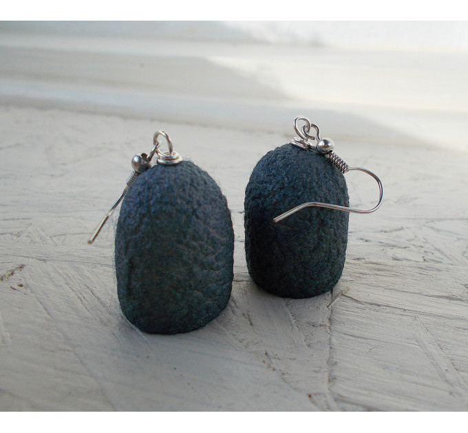 Black earrings handmade of silkworm cocoons, Boho earrings 