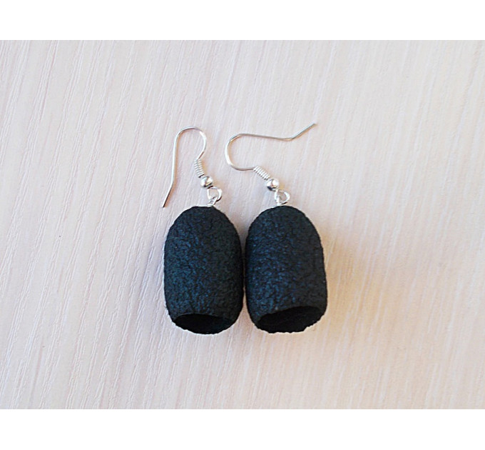 Black earrings handmade of silkworm cocoons, Boho earrings 