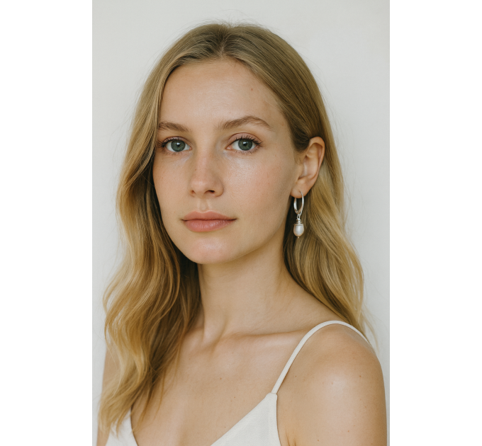 Handmade Silver Earrings with 1cm Rice Pearls