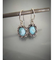 Silver Wire wrap earrings with larimar