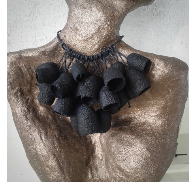 Black Necklace gothic style Silk necklace boho style silkworm cocoons Blackjewelry gift for wife gypsy necklace