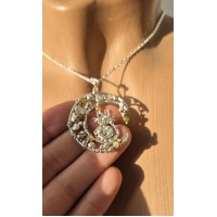 Silver Wire Wrapped Cat on Moon Pendant – Handmade Jewelry