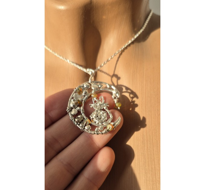 Handmade Silver Pendant – Cat on the Moon Design