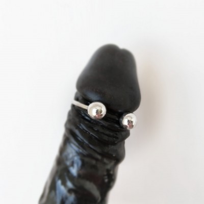 Cock Glans Rings - Solid Silver - Worn below the head of your cock on your Frenulum - 2 pressure balls - Handmade body jewellery for Men