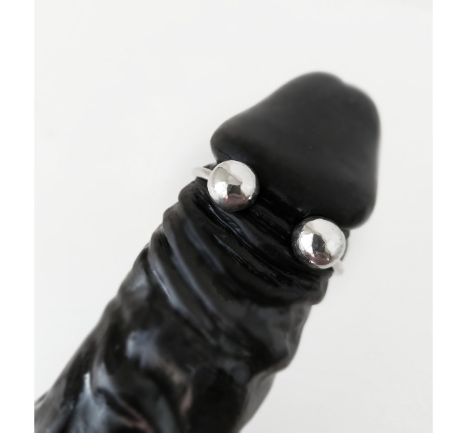 Cock Glans Rings - Solid Silver - Worn below the head of your cock on your Frenulum - 2 pressure balls - Handmade body jewellery for Men